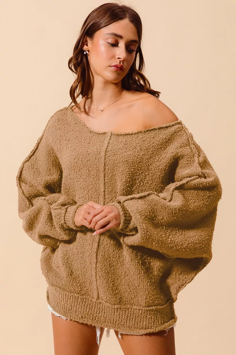 Loose Fit Exposed Seam Slouchy Boucle Sweater