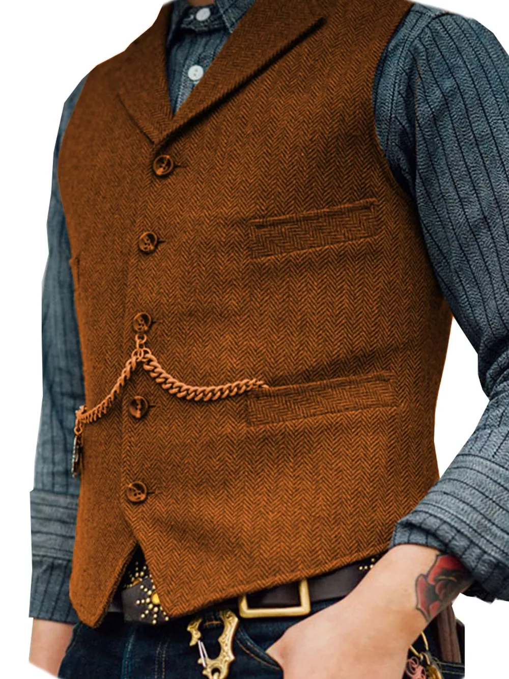 Men's Full Size Chain Detail Button Up Vest Plus Size, image 3