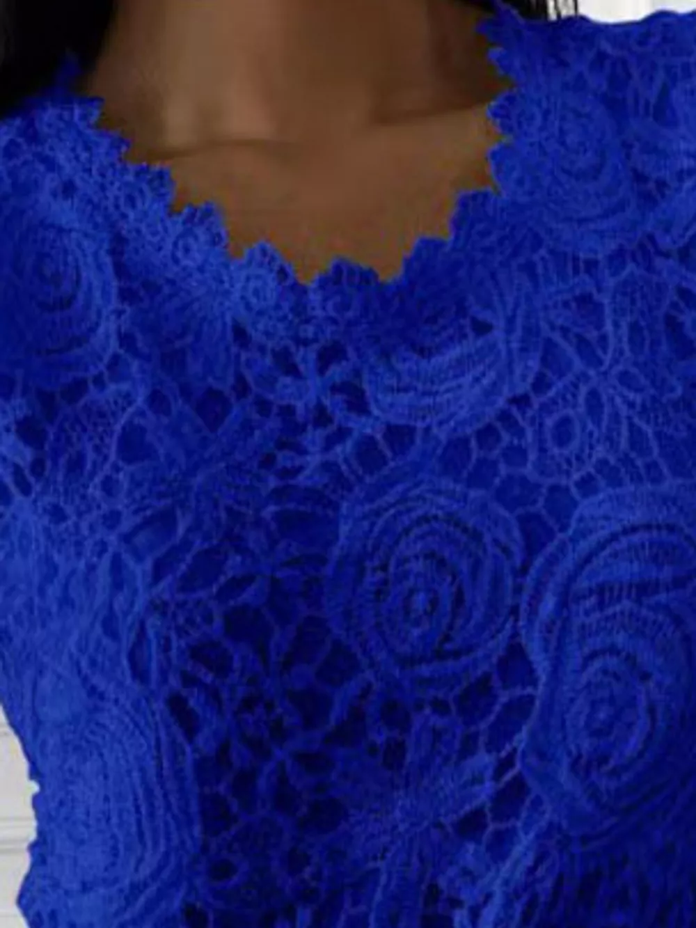 Full Size Elegant Floral Lace Short Sleeve Blouse Plus Size, image 11