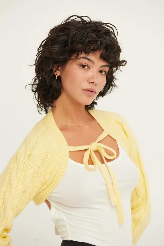 Cable-Knit Tie-Front Shrug, image 5