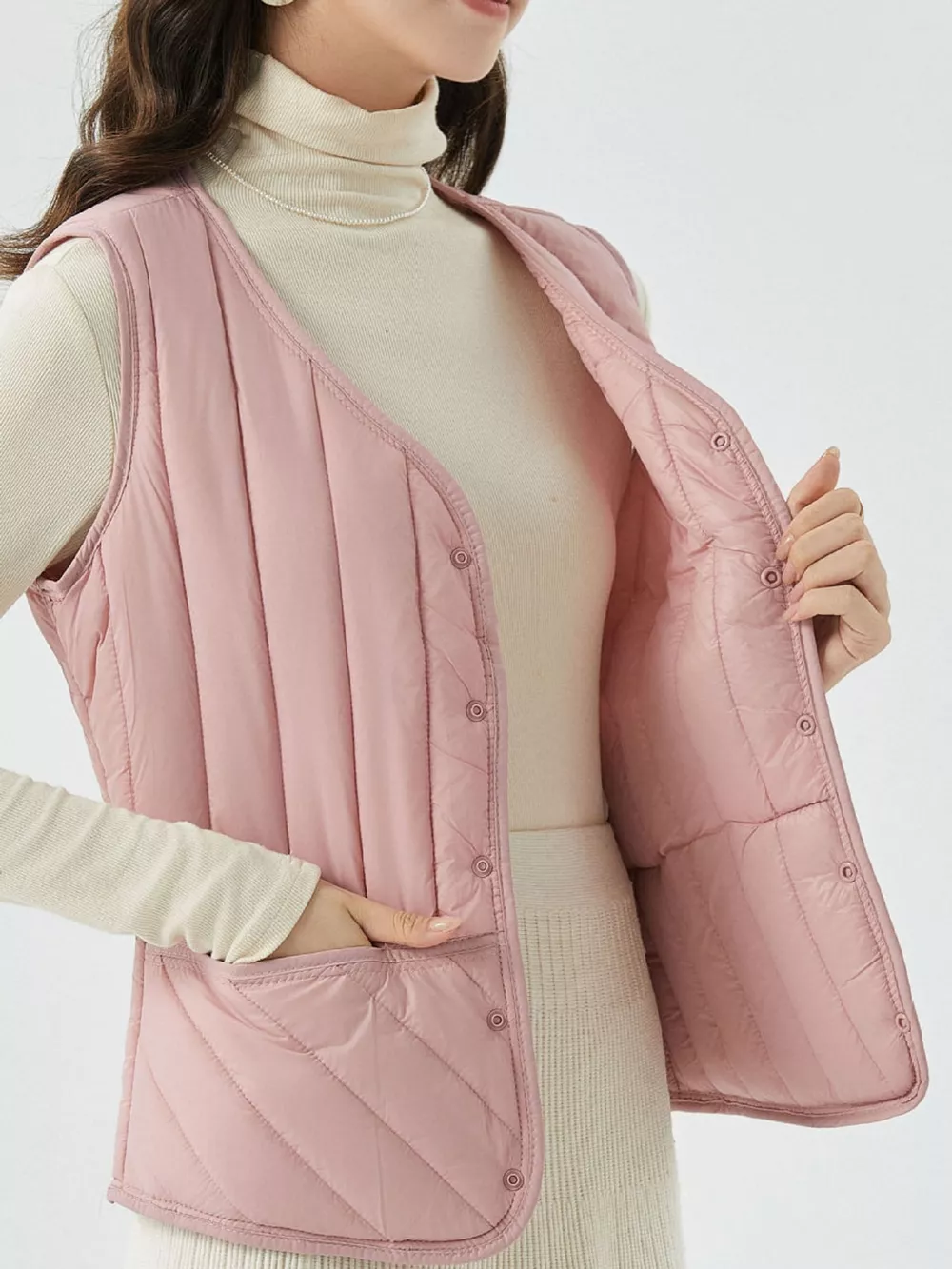 Full Size Quilted Button Up Vest Coat Plus Size, image 34