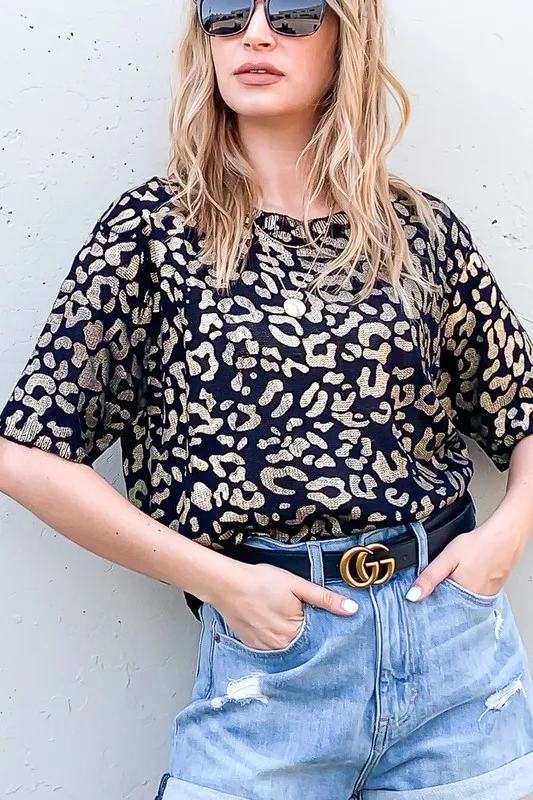 Leopard Foil Printed Half Sleeve Summer Sweater, image 2