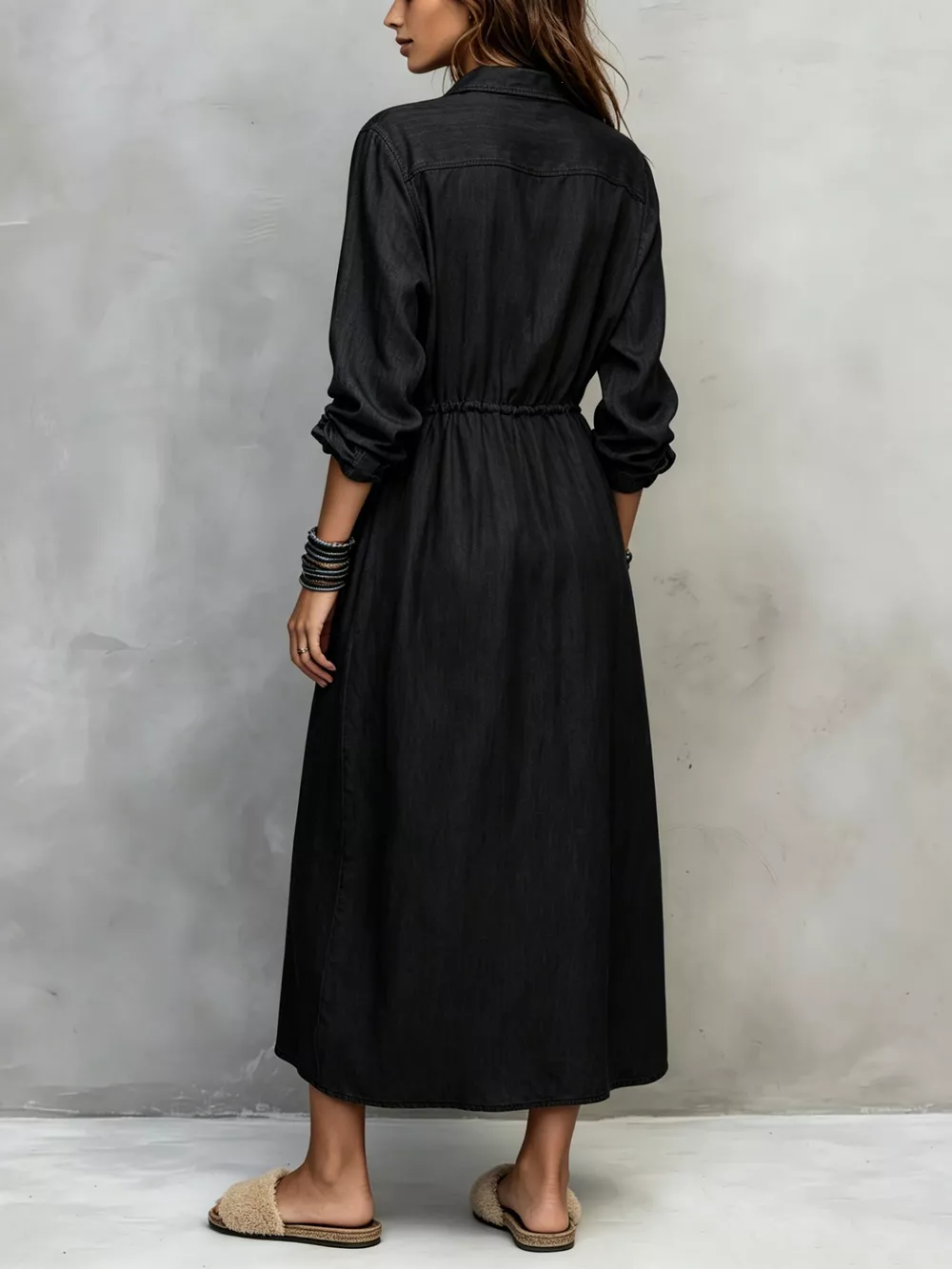 Full Size Button Front Long Sleeve Shirt Dress Plus Size, image 6