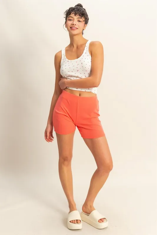 High Waist Ribbed Fitted Biker Shorts, image 5