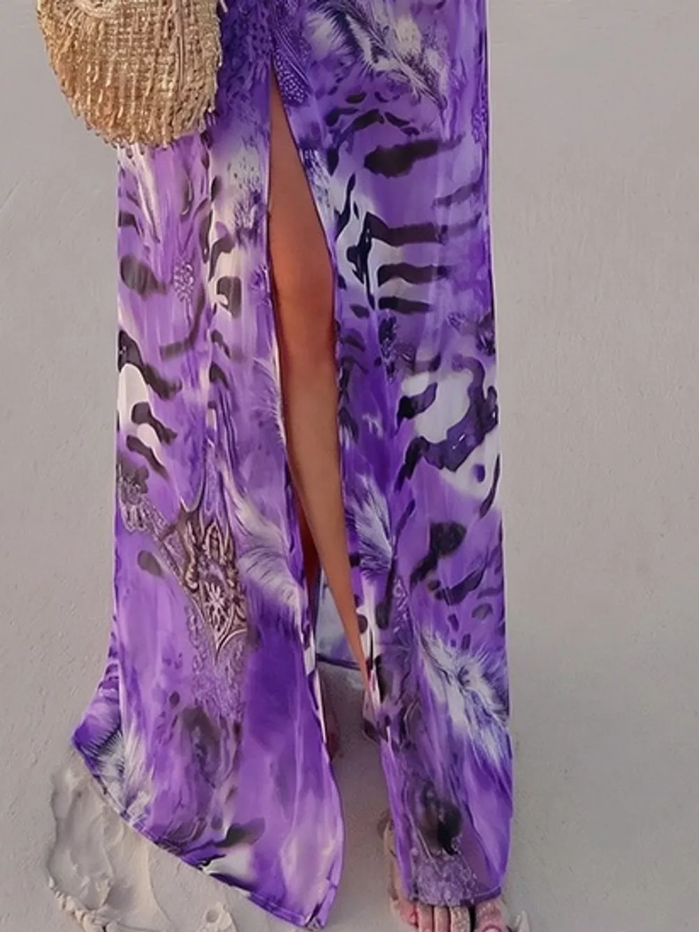 Deep V-Neck Long Sleeve Printed Maxi Dress, image 43
