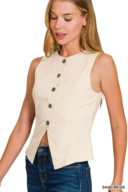 Linen Button Down Vest, image 3