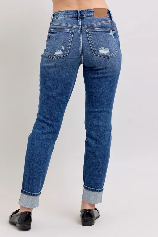 Full Size Mid Rise Boyfriend destroy Jeans with Yoke Pockets and Faux Selvedge Cuff Plus Size, image 8