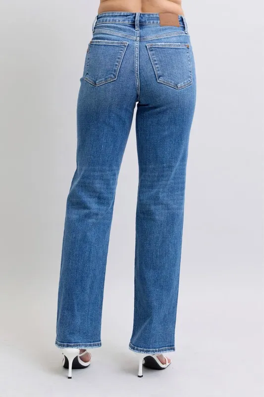 Full Size High Waist V-Front Vintage Wash Straight Jeans Plus Size, image 6