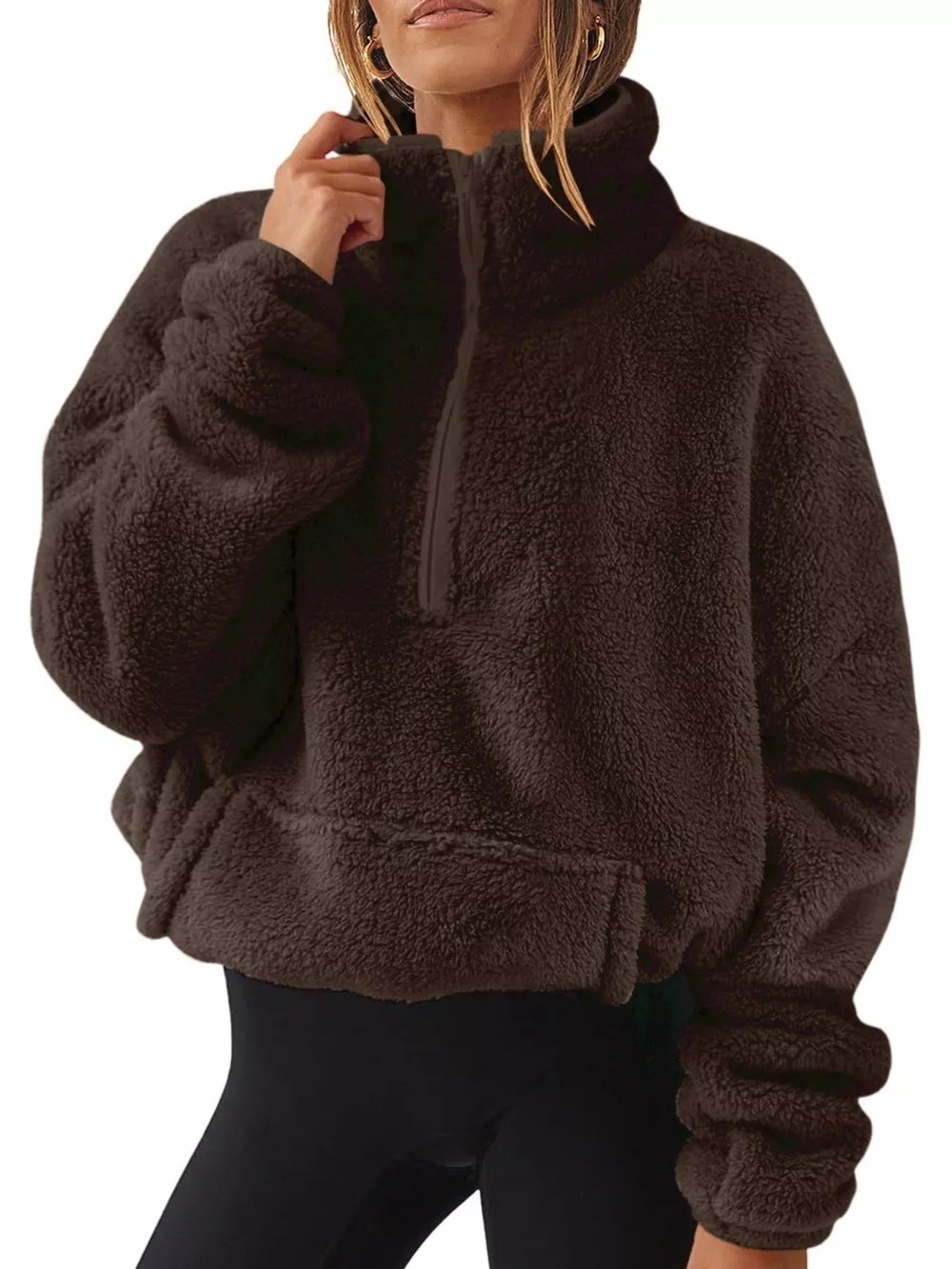 Full Size Sherpa Quarter-Zip Turtleneck Sweatshirt Plus Size, image 26