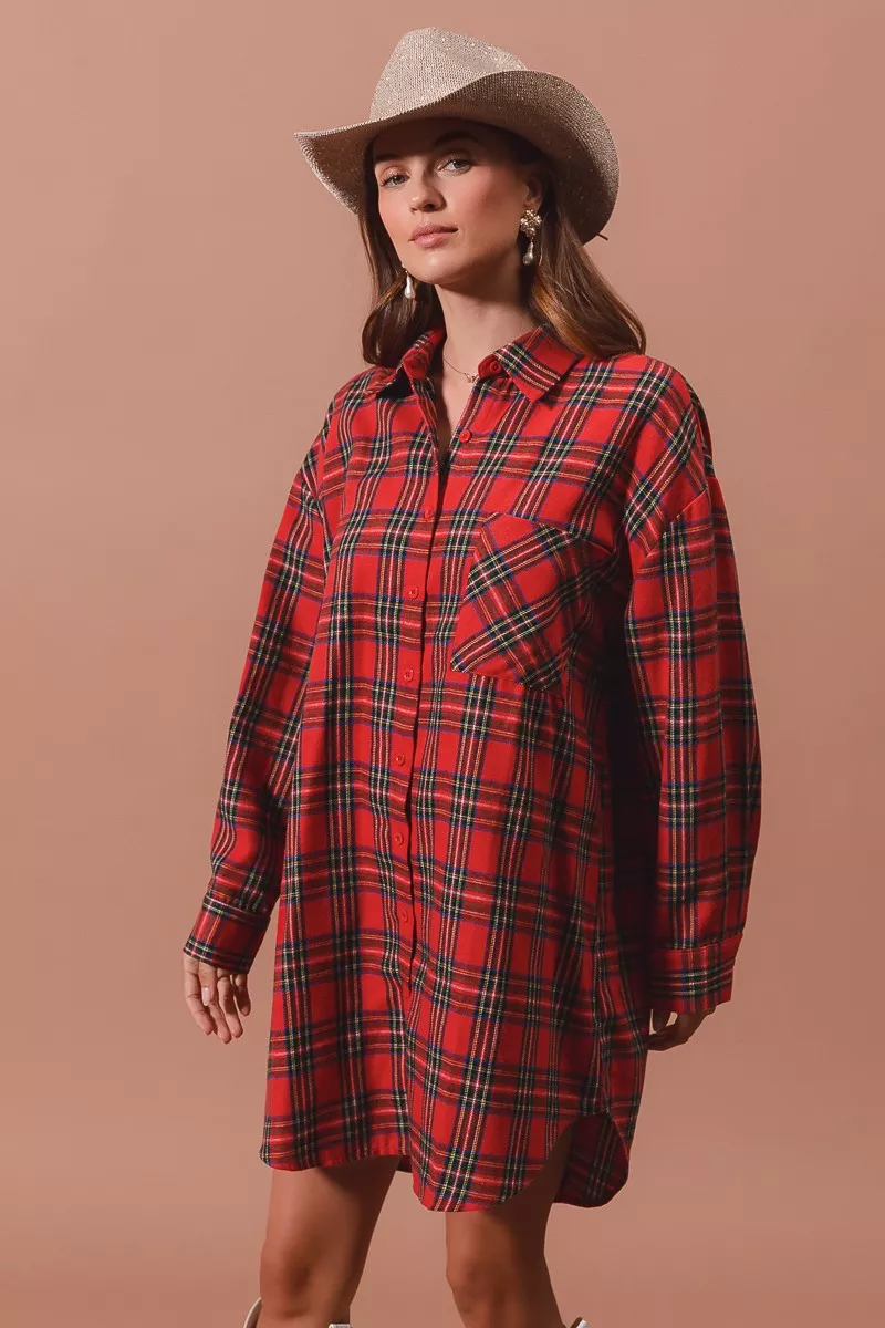 Christmas Checker Plaid Button Up Shirt Dress, image 6