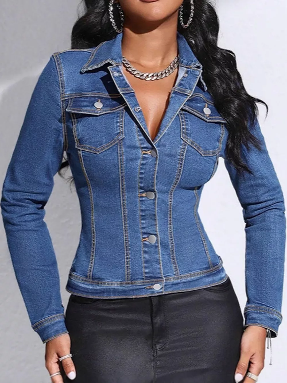Button-Down Front Denim Jacket, image 2