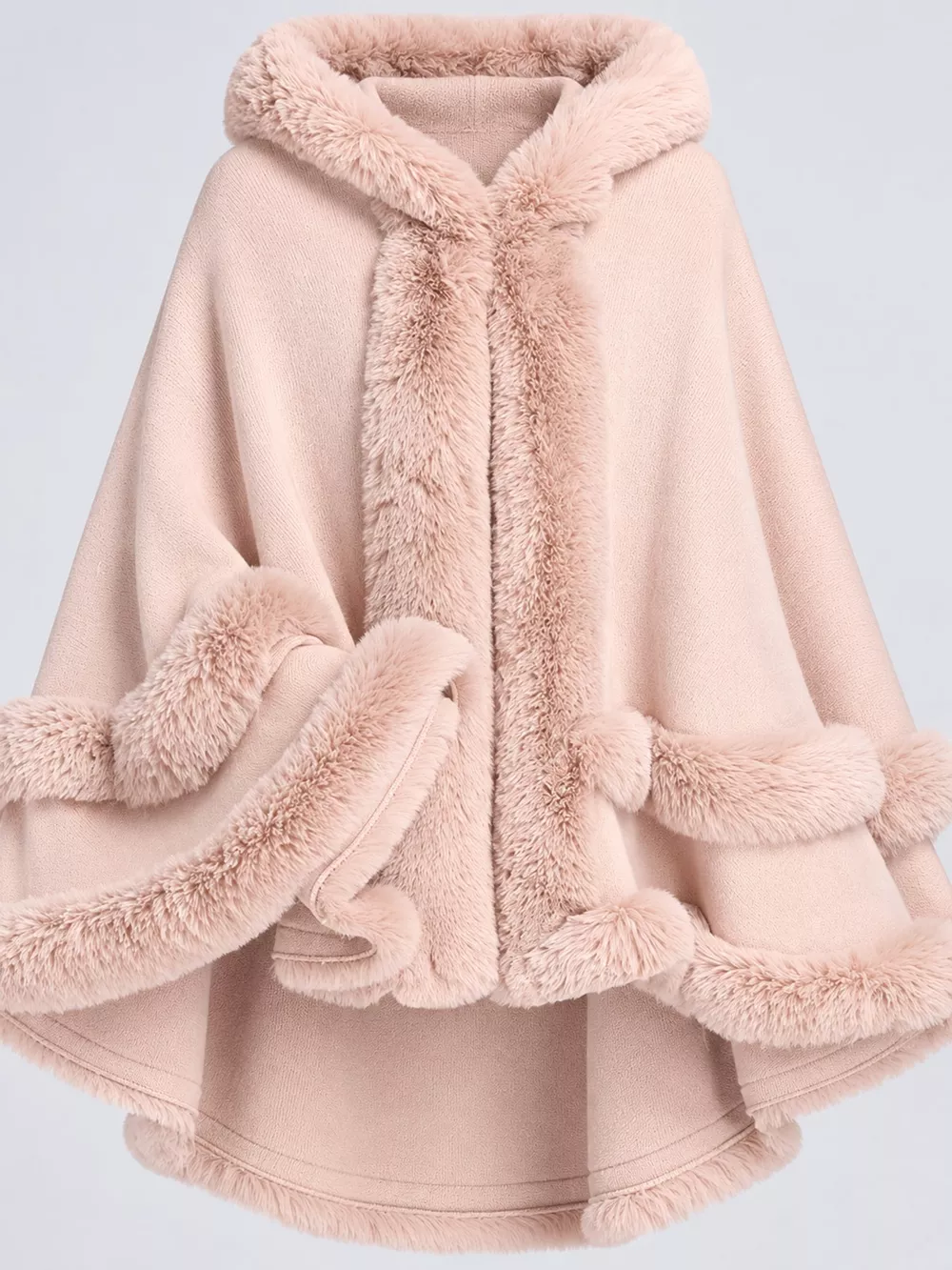 Faux Fur Trimmed Hooded Cape, image 5