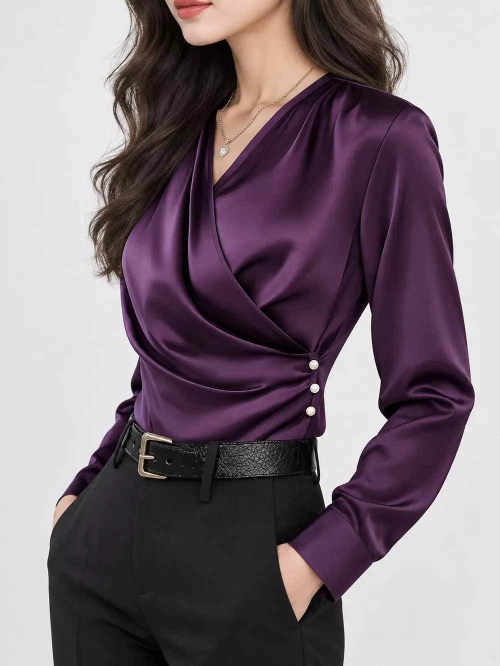 Satin Surplice Long Sleeve Blouse, image 31