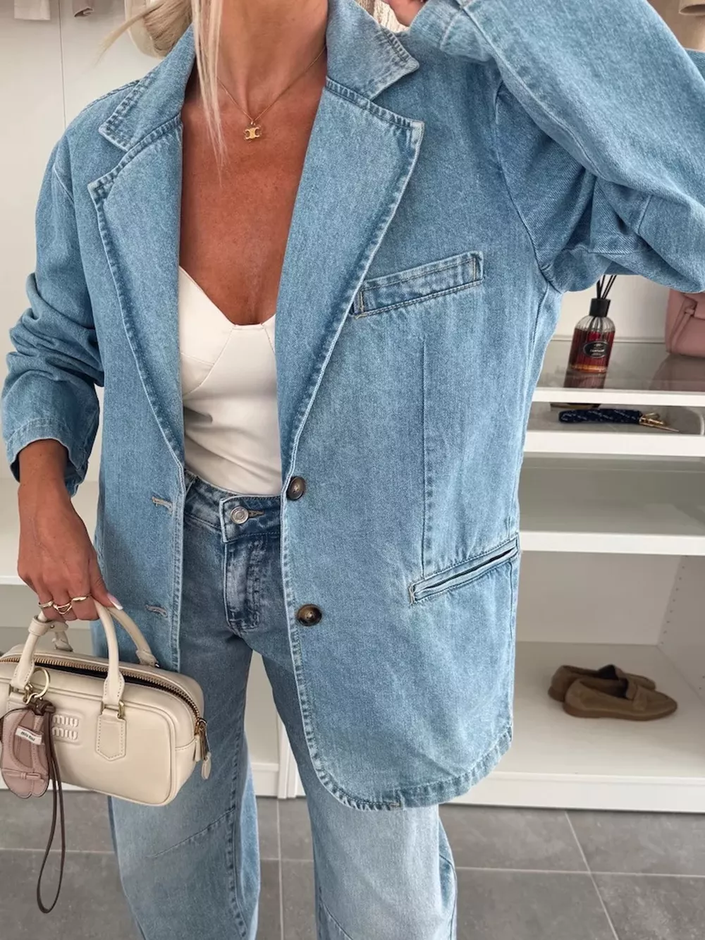 Lapel Collar Long Sleeve Denim Jacket, image 2