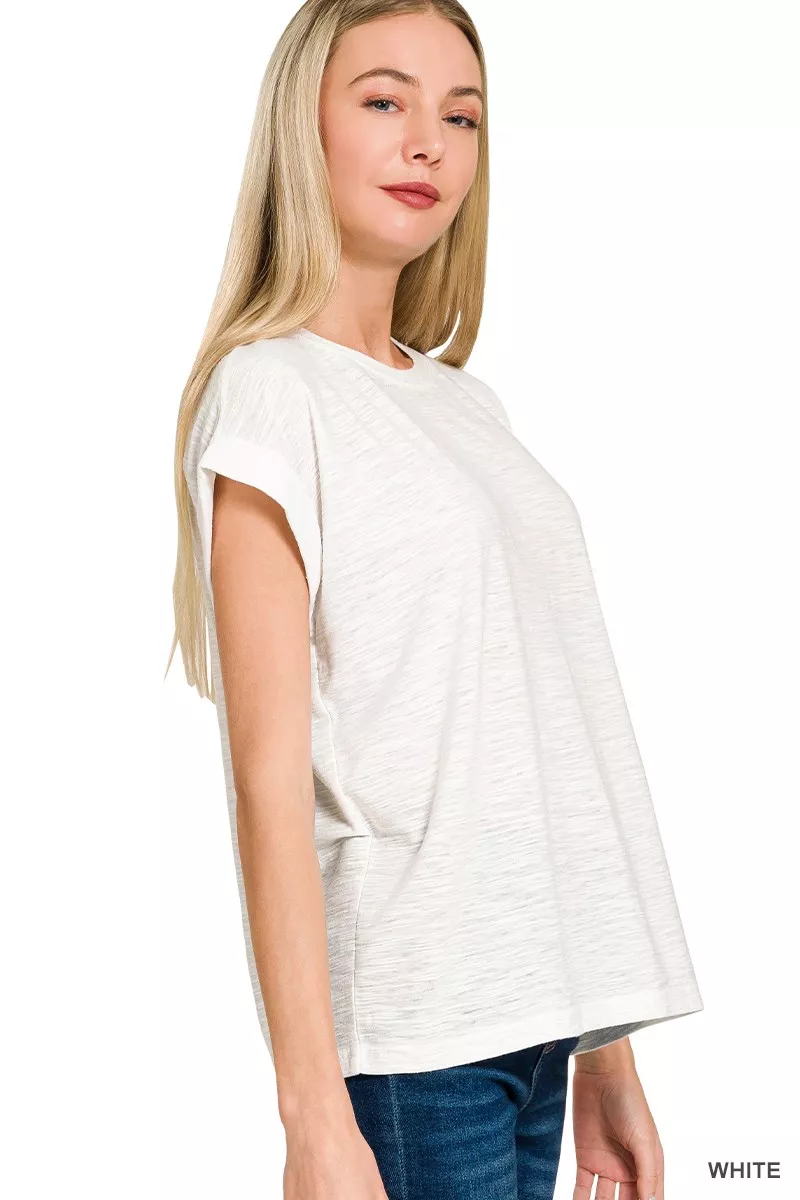 Slub Cuffed Sleeve Tee, image 2