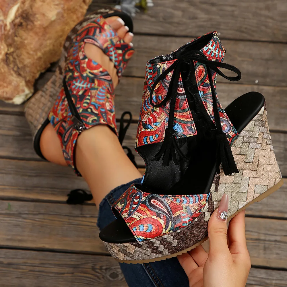 Printed Wedge Platform Sandals, image 5