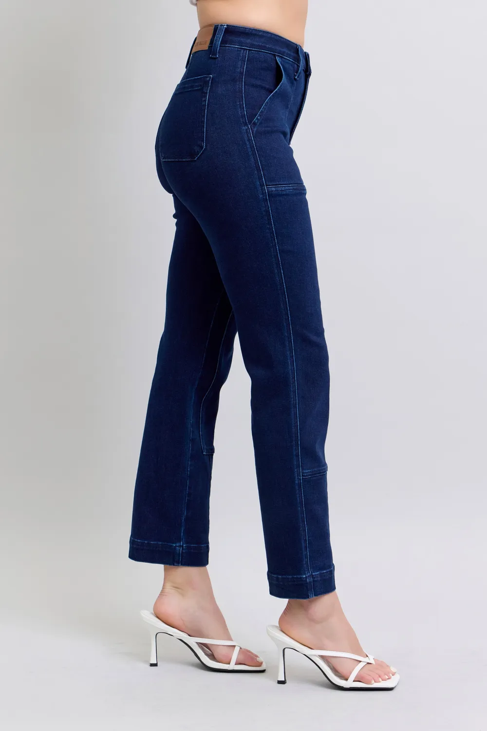 Full Size Hw Work Wear Knee Patch Straight Jeans Plus Size, image 2