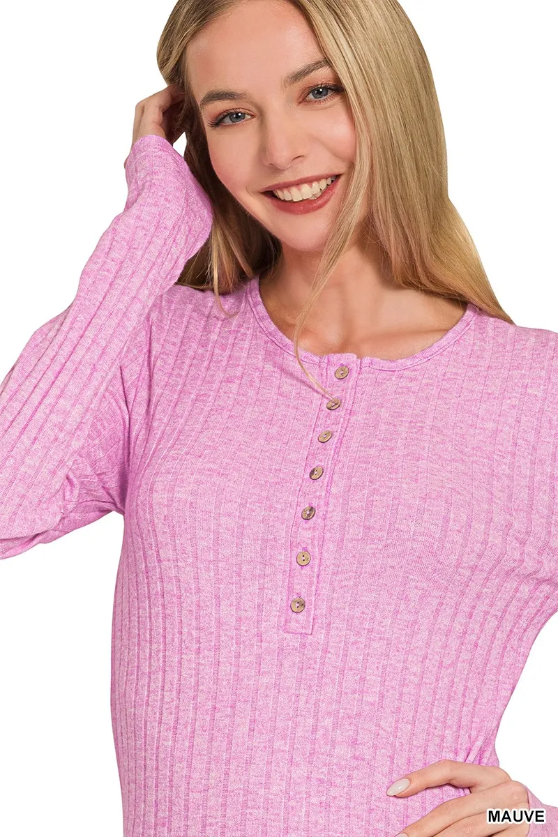Ribbed Long Sleeve Half Button Top, image 3