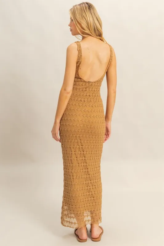 Sleeveless Crochet Open Back Maxi Dress, image 2
