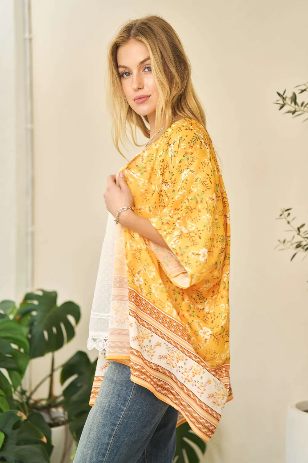 Floral Printed Short Sleeve Loose Fit Kimono Cover Up, image 3