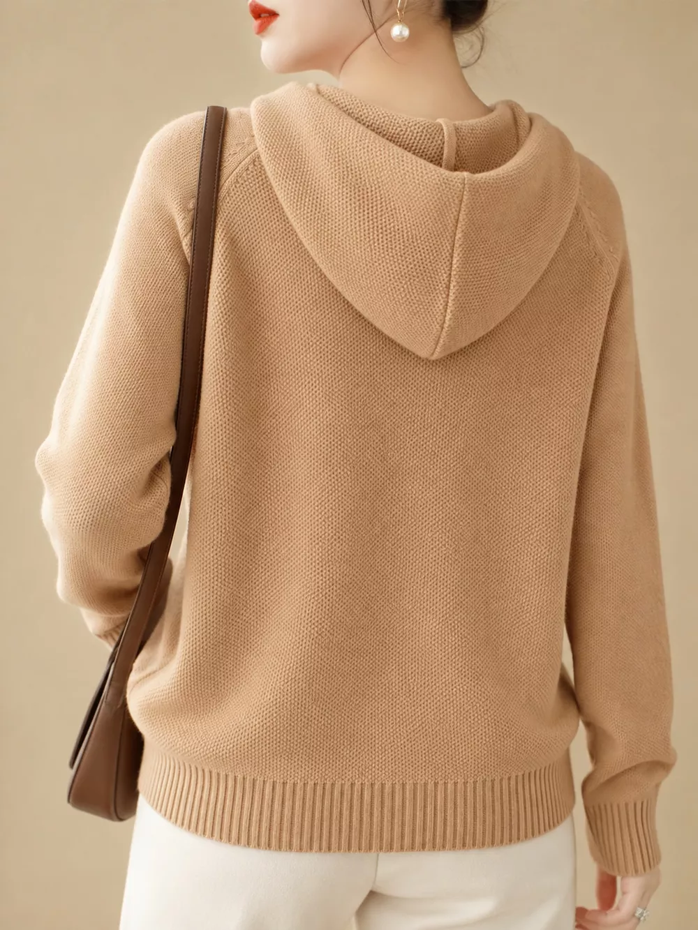 Drawstring Long Sleeve Hooded Knit Sweater, image 13