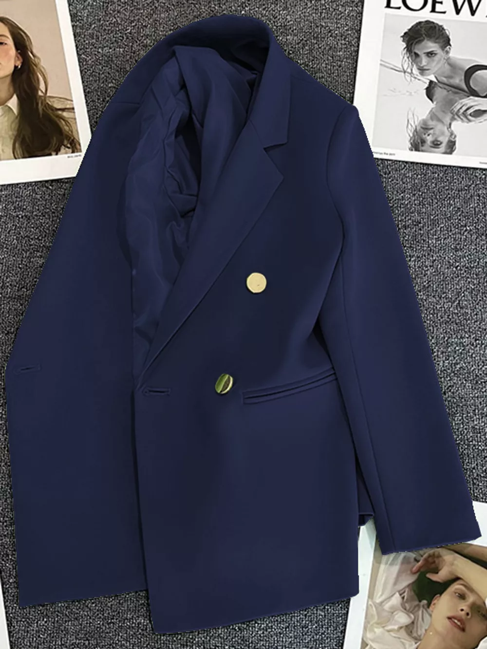 Full Size Minimalist Double-Breasted White Blazer Plus Size, image 10