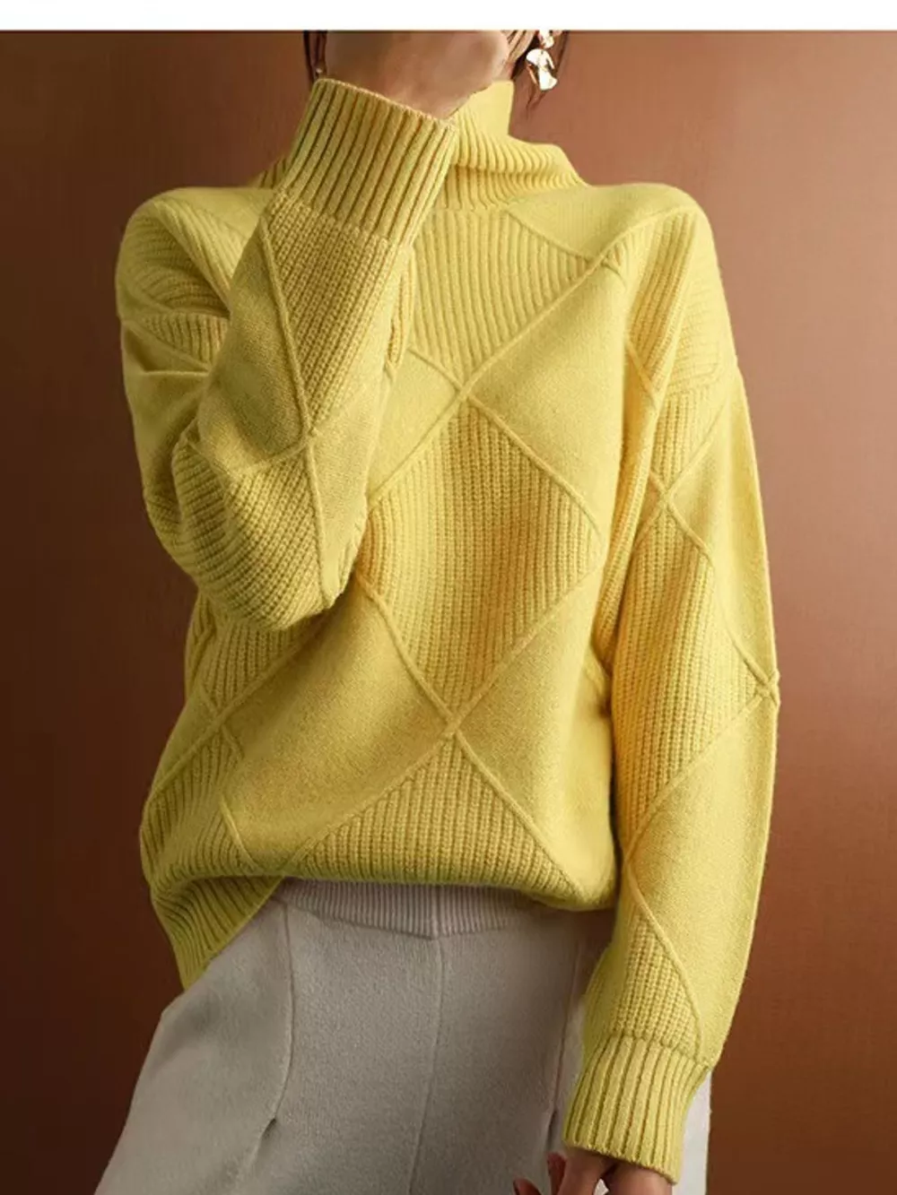Full Size Diamond Pattern Turtleneck Sweater Plus Size, image 2