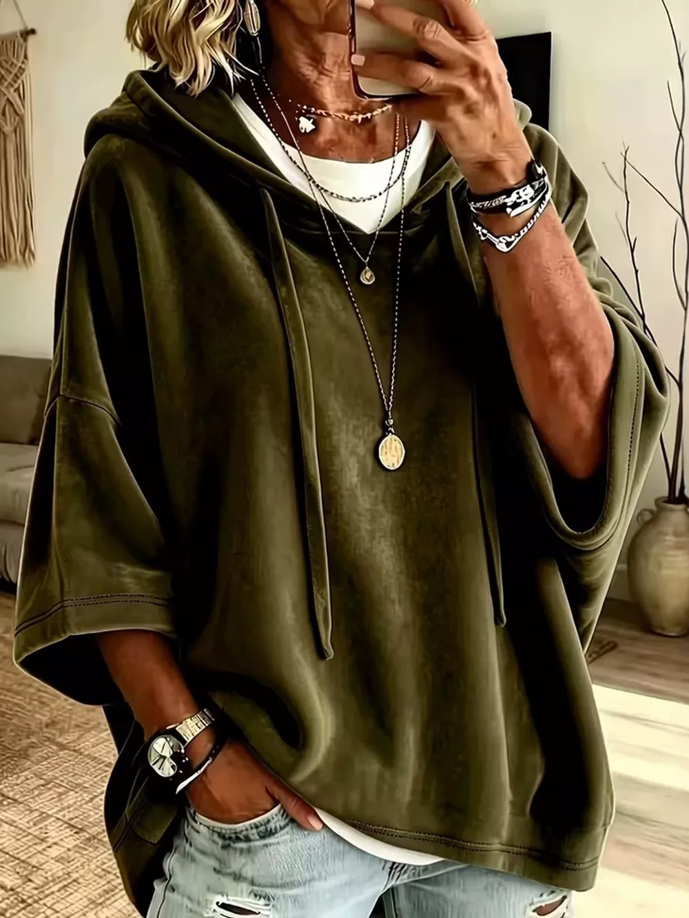 Full Size Velvet Short Sleeve Hoodie Plus Size, image 14