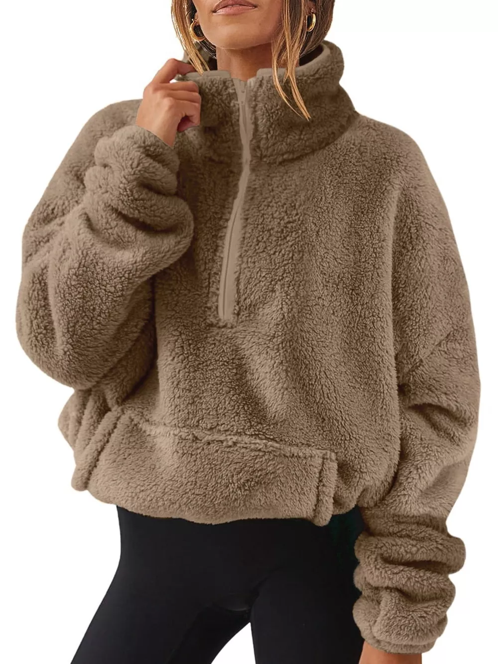 Full Size Sherpa Quarter-Zip Turtleneck Sweatshirt Plus Size, image 16