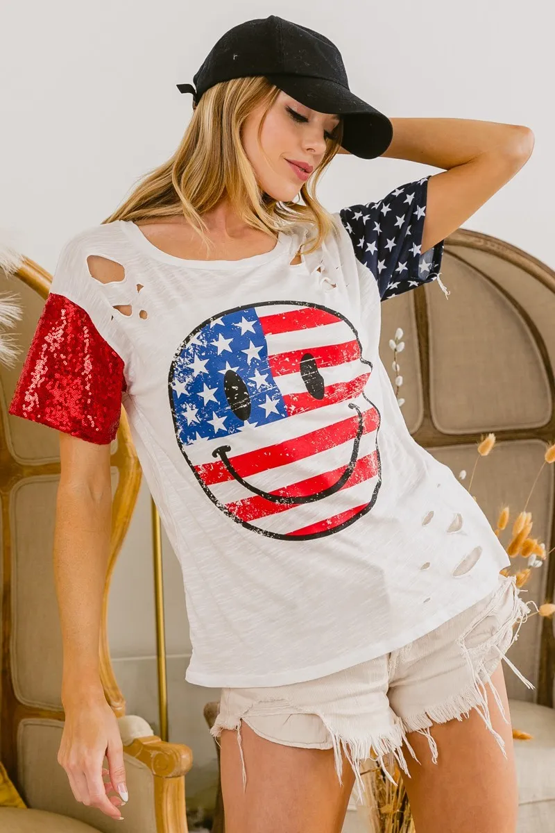 Fourth Of July Top With Laser Cut And Smile Face, image 3