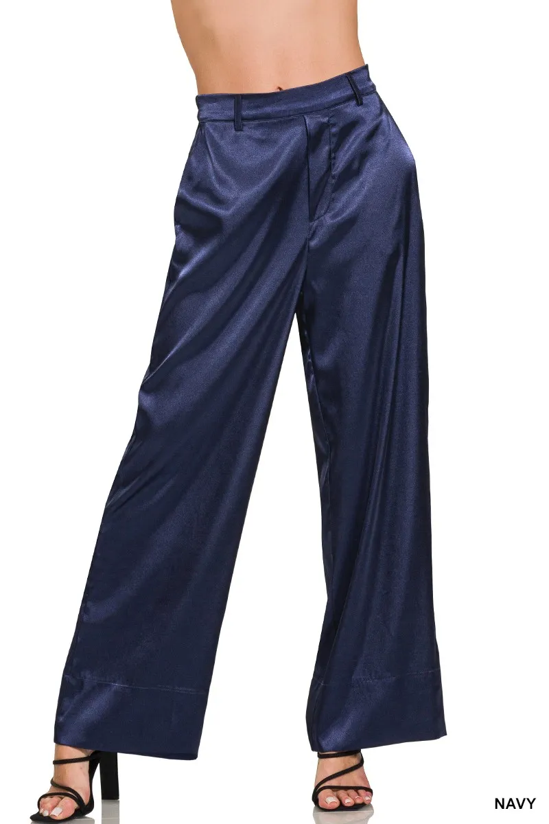 Wide-Leg Satin Pants, image 2