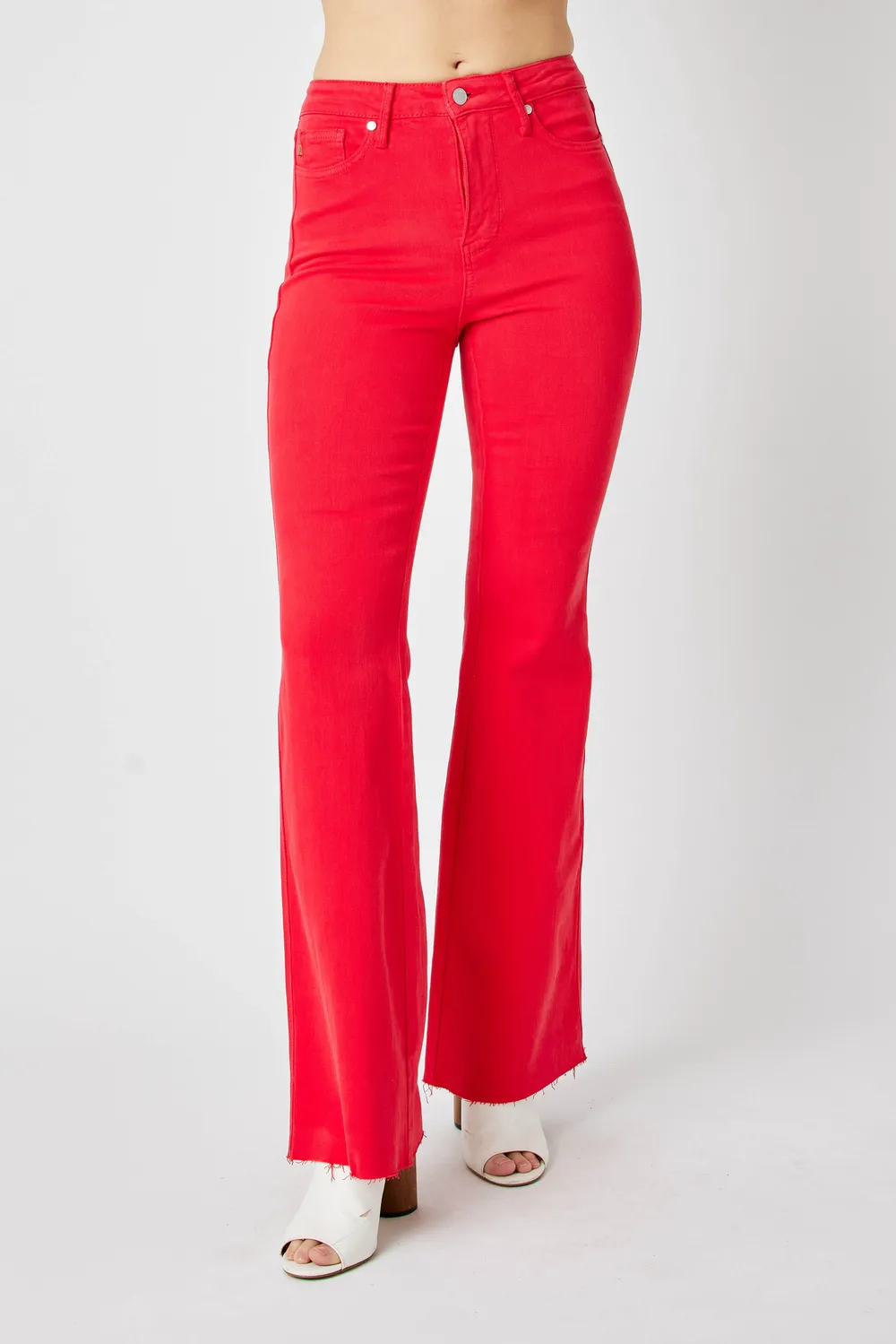 Full Size Hw Tummy Control Garment Dyed Flare Jeans Plus Size
