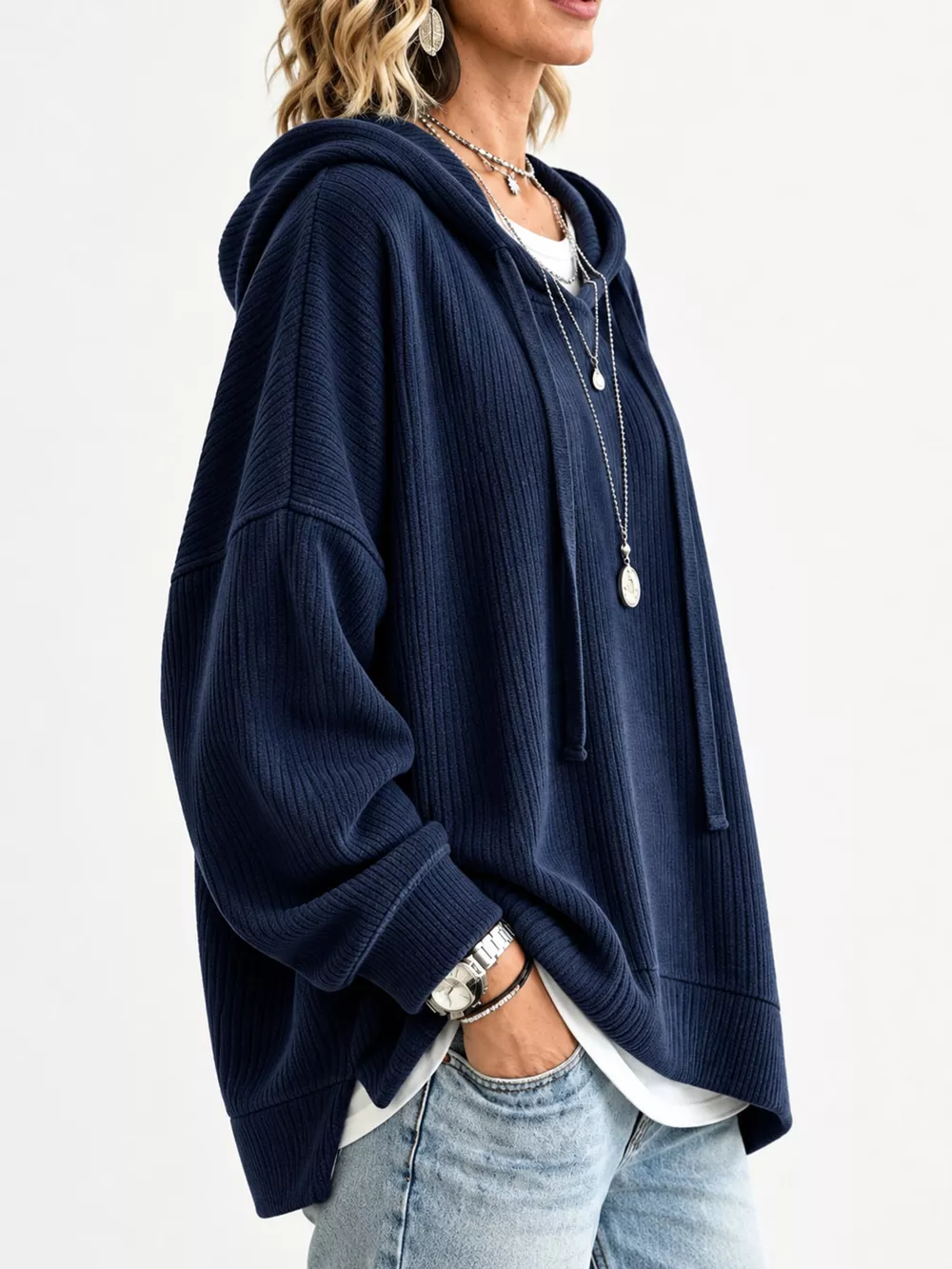Drawstring Dropped Shoulder Hoodie, image 6