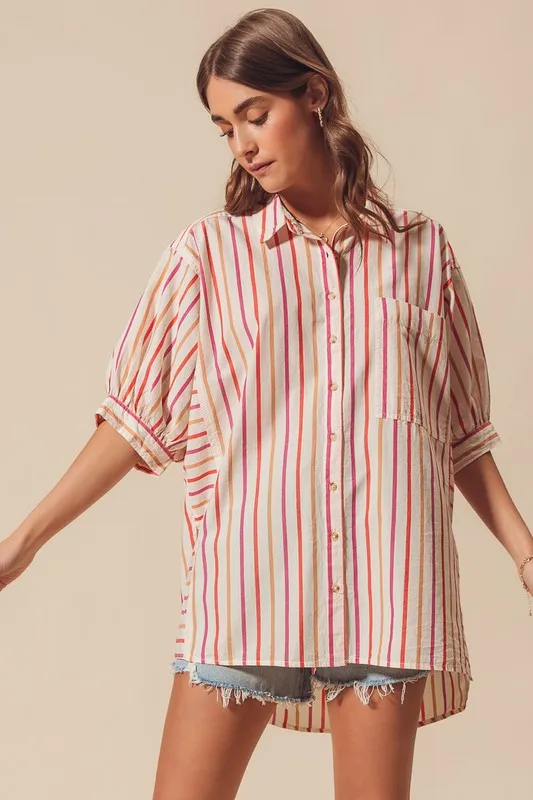 Multicolored Stripe Button Down Shirt, image 5