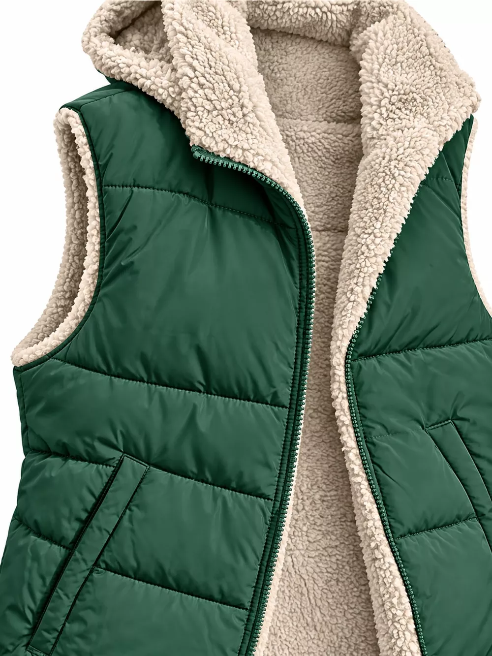 Full Size Hooded Sherpa-Lined Puffer Vest Coat Plus Size, image 36
