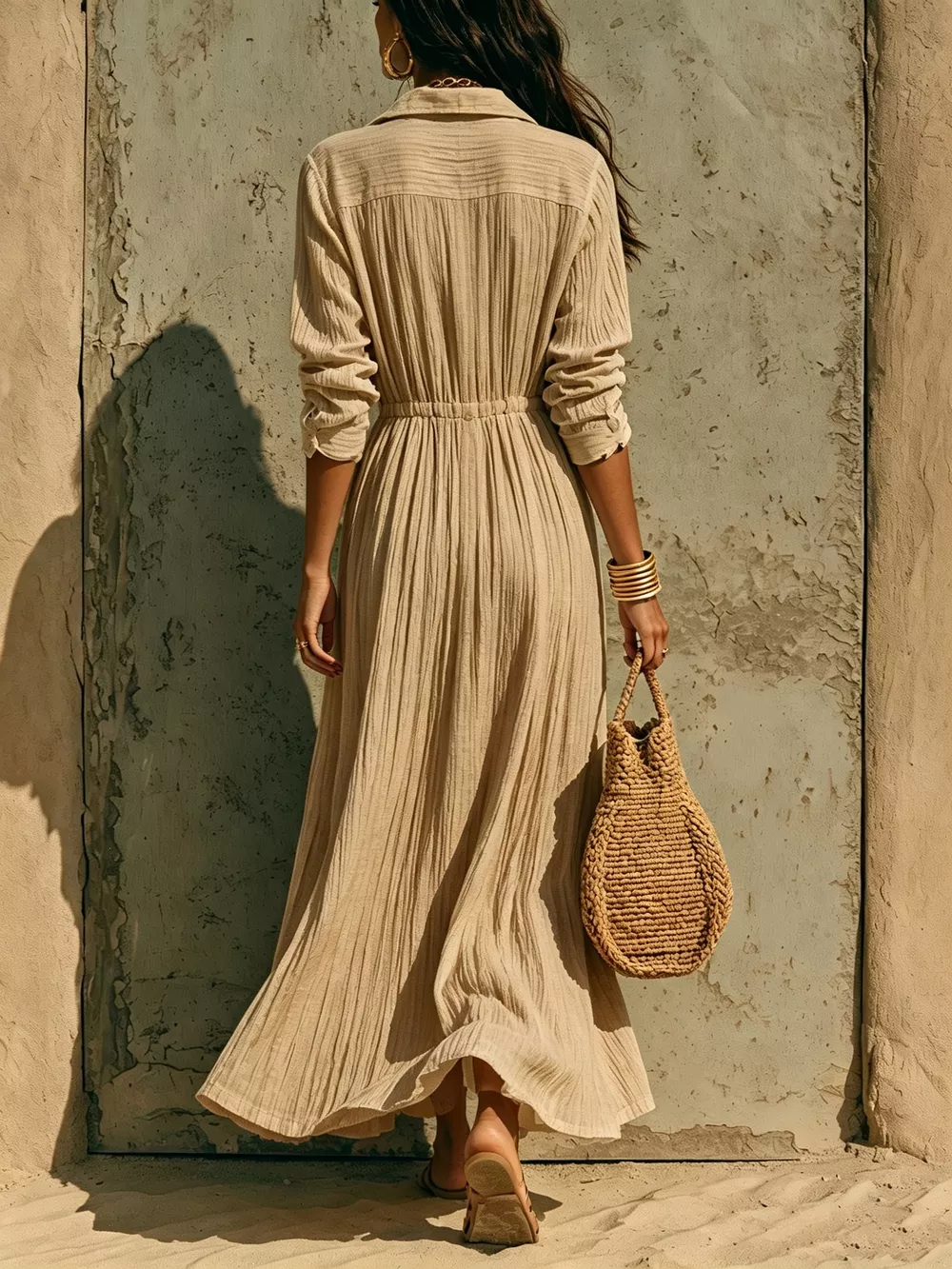 Full Size Textured Button Front Long Sleeve Maxi Dress Plus Size, image 17