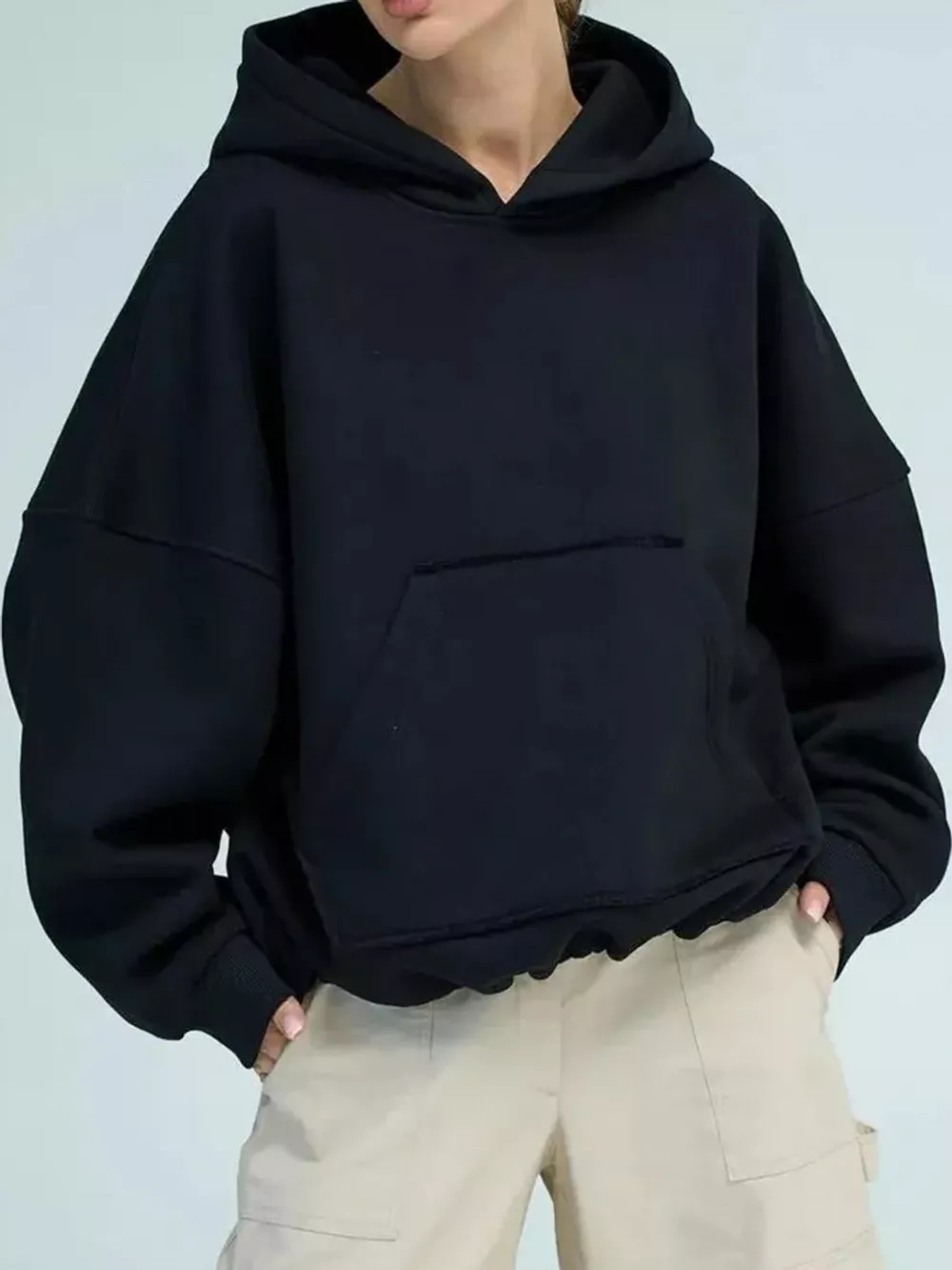 Kangaroo Pocket Dropped Shoulder Hoodie, image 38