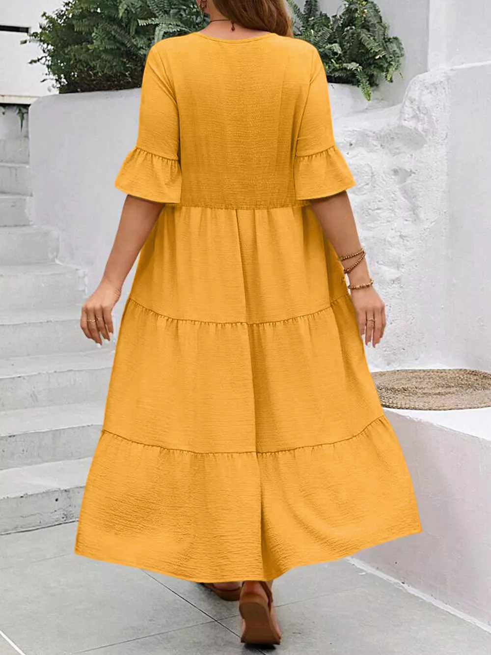 Plus Size Ruffle Sleeves Tiered Midi Dress, image 22