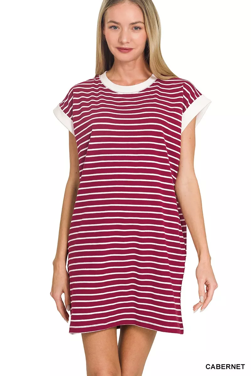 Contrast Trim Striped T-shirts Dress