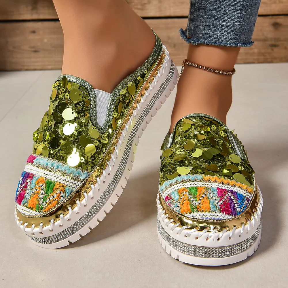 Sequin Round Toe Platform Loafers, image 4