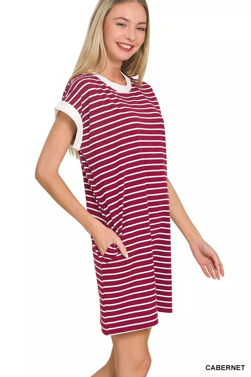 Contrast Trim Striped T-shirts Dress, image 3