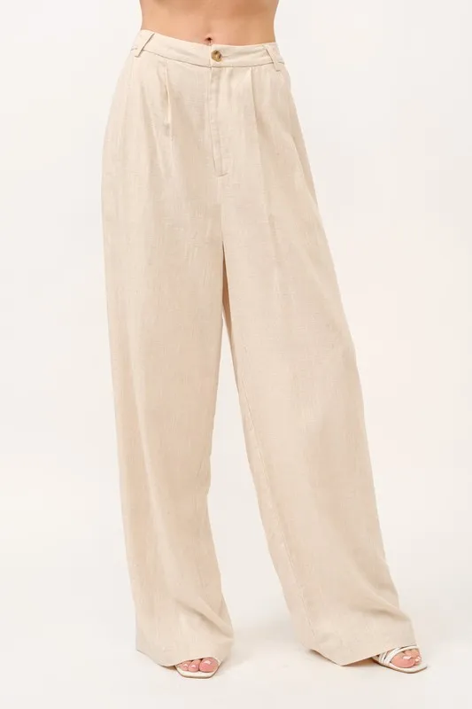 High-Rise Wide Leg Linen Blended Pants, image 2