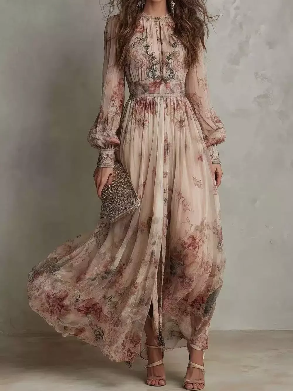 Floral Print Long Sleeve Maxi Dress