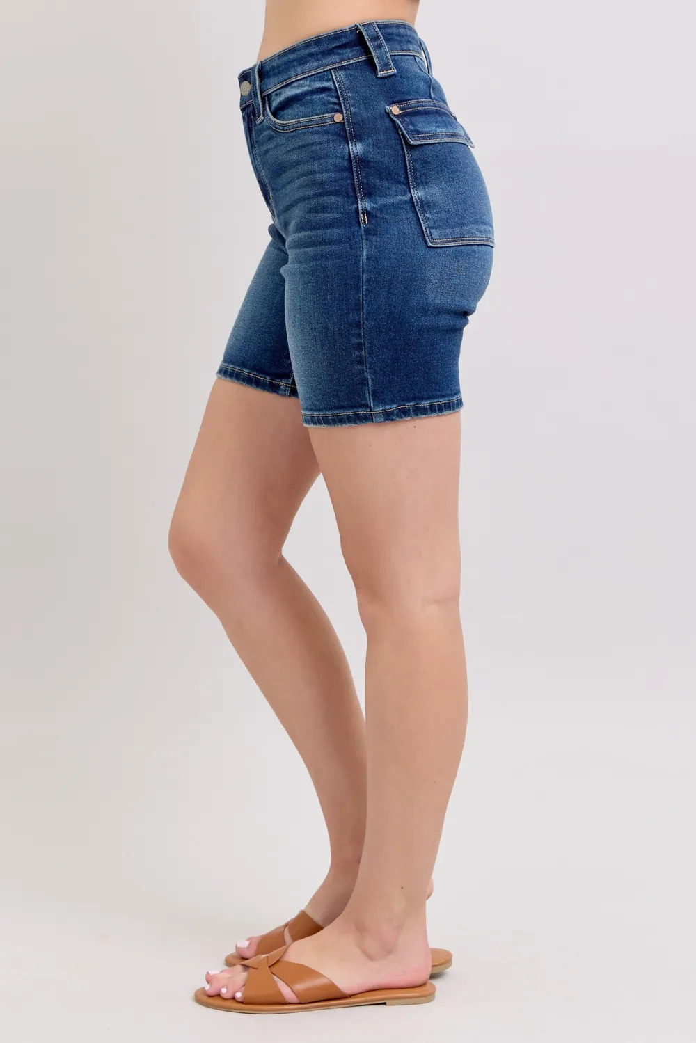 Full Size High Waist Bermudas Jeans W/ Back Flap Pockets Plus Size, image 4