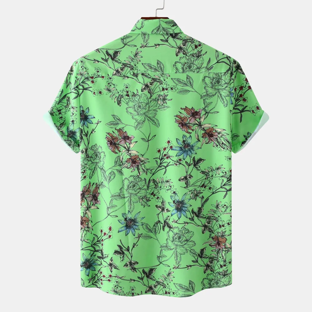 Men's Plus Size Floral Print Short Sleeve Button Down Casual Shirt, image 7
