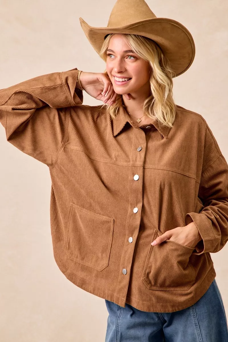 Corduroy Relaxed Fit Shacket with Back Pleat, image 3