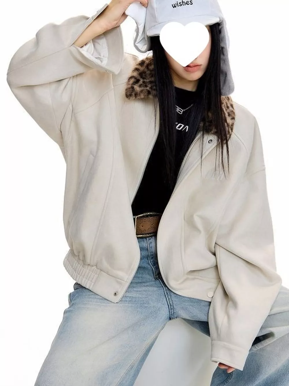 Faux Fur Collar Zip Up Jacket, image 9