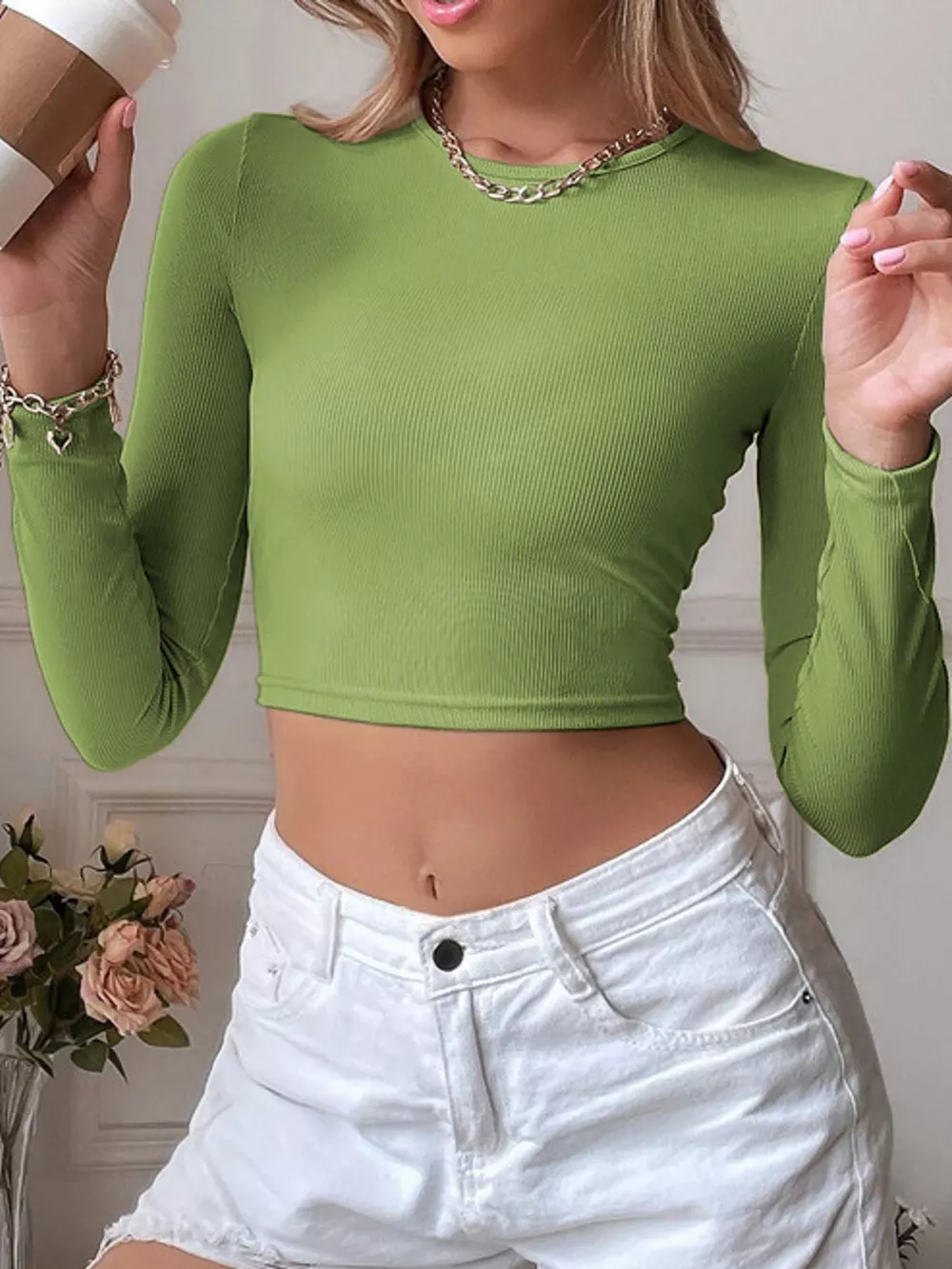 Cutout Back Long Sleeve Crop T-Shirt, image 8