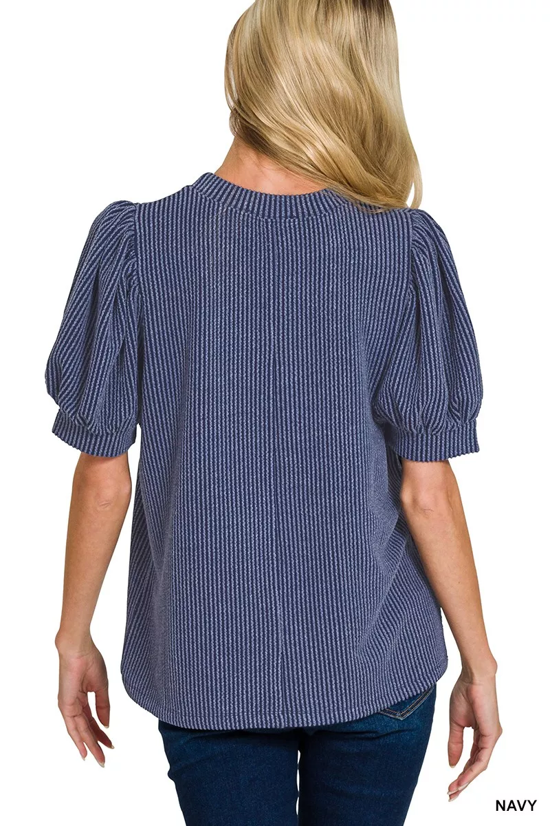 Raised Rib Puff Sleeve Top, image 3