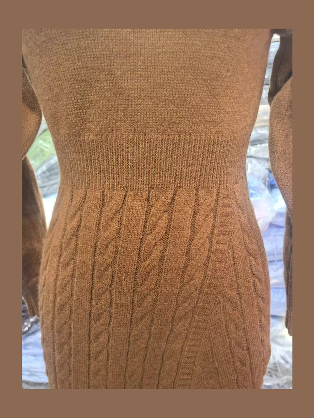 Full Size Mock Neck Cable Knit Sweater Dress with Front Slit Plus Size, image 8